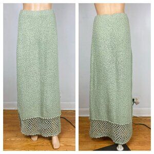 Vtg Carraig Donn Cotton & Linen Skirt Sz L Boucle Knit Sage Green Ireland Aran